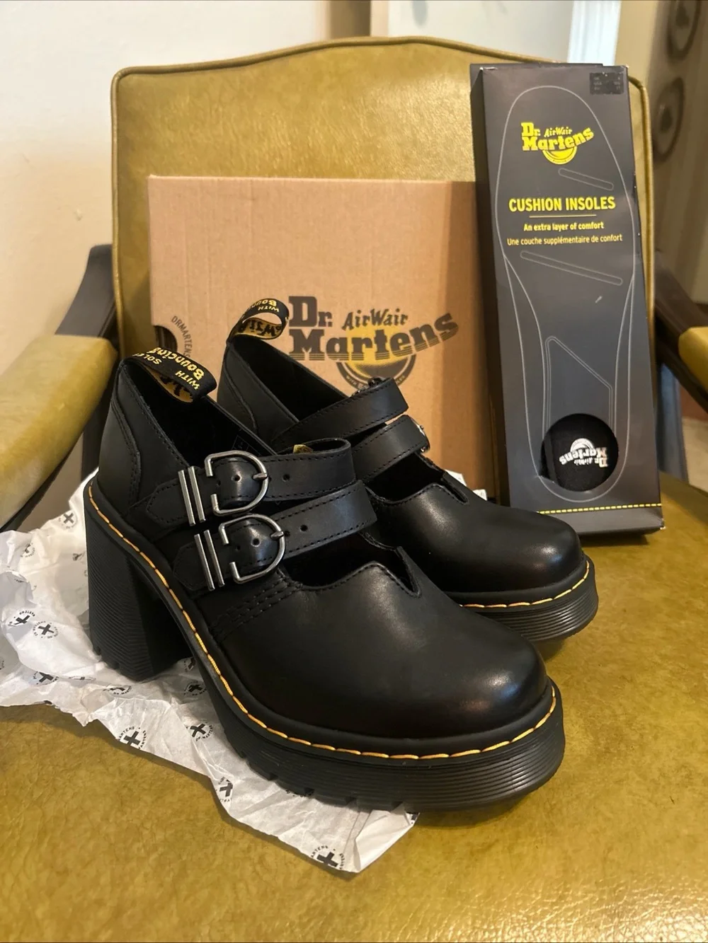 Dr. Martens Eviee Mary Jane Platform Heels Black Leather Women’s Sz 7 New